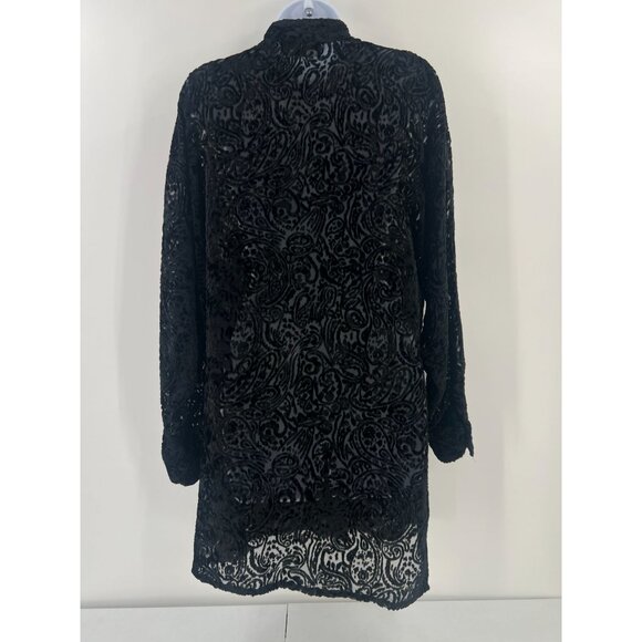 Valerie Stevens 6 Black Velvet Burnout Tunic Jacket Sheer Paisley Goth Witchy - Picture 2 of 12